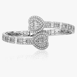 NWOT - Iced Out Cubic Zirconia Baguettes White Gold Plated Heart Cuff Bracelet